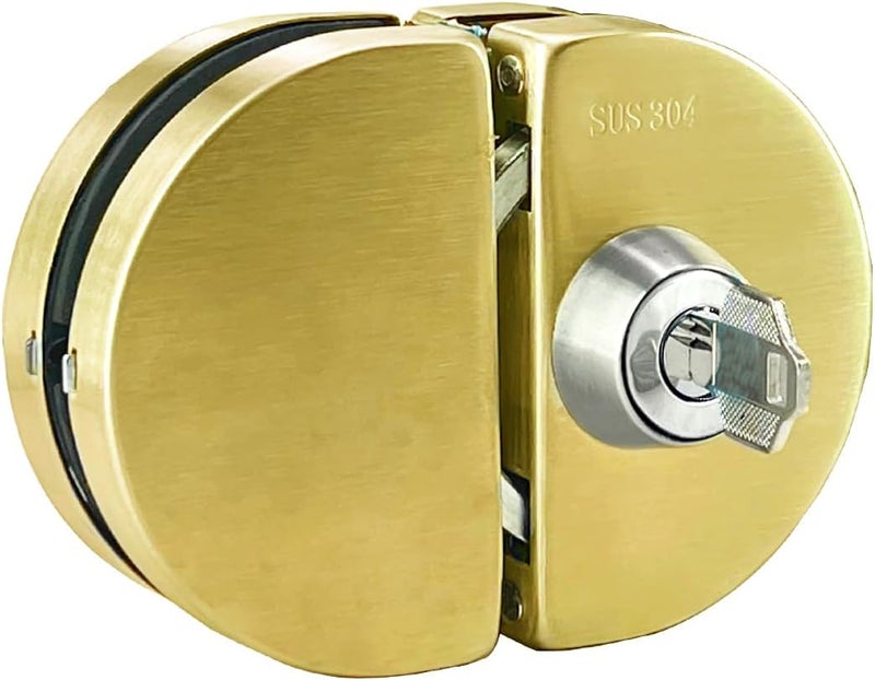 KS Hardware Stainless Steel 304 Grade Anti-Theft Security Double or Single Glass Door Lock with Keys Suitable for 10mm-12mm Glass Thickness - No Drill Holes Needed (Satin Gold) - Image 2